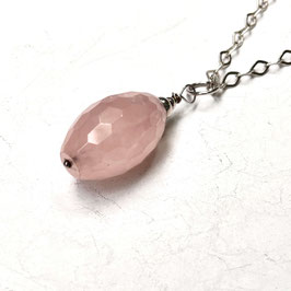 Silberkette mit großen Rosenquarz Anhänger