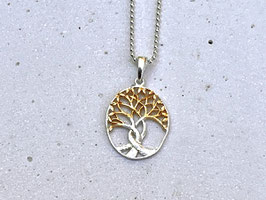 Kette Baum des Lebens oval Silber & Gold