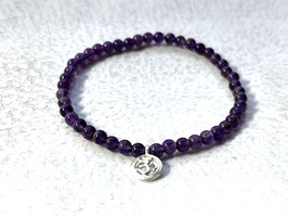 OM SPIRIT Armband mit violetten Amethyst Perlen und OM aus Silber