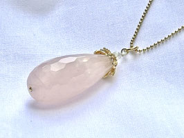 Kette I AM LOVE Rosenquarz Tropfen gold