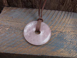 Lederkette mit Rosenquarz Donut