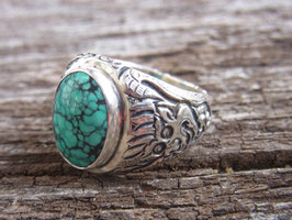 DRAGON POWER - Ring mit Drachen Gravur und Türkis - UNIKAT