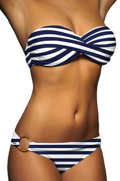 Twist Push Up Bandeau Bikini Set Blau-Weiss-Streifen - 025