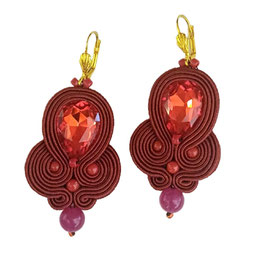 Exquisite, handgemachte Soutache Ohrringe "MARIE GALANTE granatapfelrot"