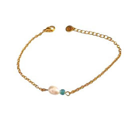 Armband mit Süßwasserperle und himmelblauer Ozeanglas-Perle "AZORA"