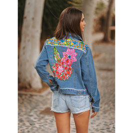 Handbestickte Jeans-Jacke "JARDIN DE FLORES"