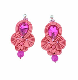 Exquisite, handgemachte Soutache Ohrringe "MARIE GALANTE deep pink"