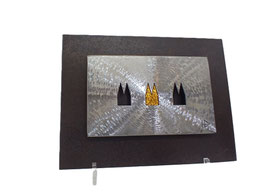 Kreuzschliff mit Hintergrunplatte in Rostoptik inkl. Motiv-Einsatz Epox Gold.