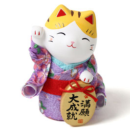 Maneki Neko Tissu Chirimen Violet ou Rouge