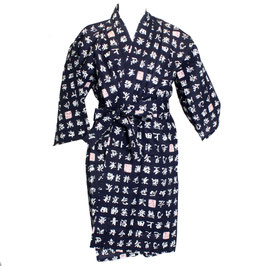 Yukata court Kanji sur fond blanc ou bleu marine