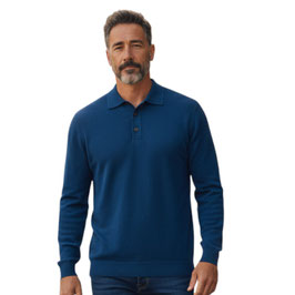 Gran Sasso Taglie Grandi Polo Uomo Lana Merinos Extra FIne Blu Melange Chiaro