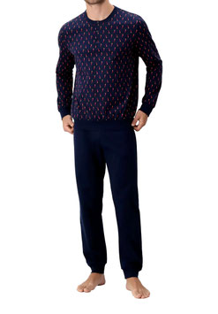 -50% Perofil Pigiama Uomo Serafino Con Polsi Interlock  Stampa Portafortuna Blu