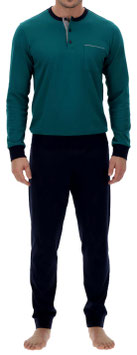 -50% Solo tg.46 Perofil Pigiama Invernale  Uomo In Caldo Cotone Verde Con Polsini