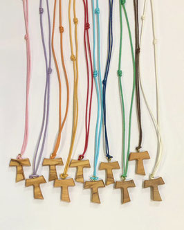 Tau in legno di ulivo, croce di San Francesco d'Assisi mod. M con fili colorati