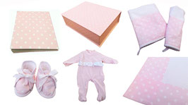 005 CORREDINO POIS BIANCO SU ROSA / WHITE POLKA DOTS ON PINK LAYETTE