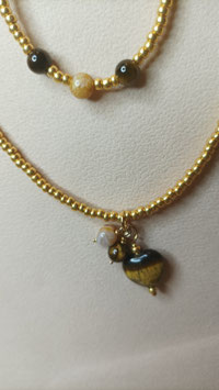 LOU - Collier & Bracelet -  Oeil de tigre et agate bambou