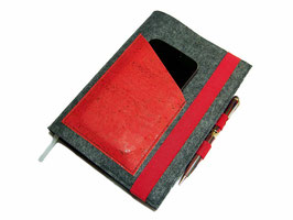 KHKK3 Kalenderhülle aus Wollfilz Kork Farbwahl mit Handyfach + Stifthalter + Kreditkartenfach für Din A5 Buchkalender, Notizbuch bis max. 21 x 15 x 2,5cm