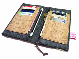 PH2 Portemonnaie mit Handyfach Brieftasche Wollfilz Filz + Kork mit 10 Kartenfächern
