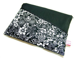 Tablet Notebook Laptop Tasche Schwarzweiße Flora, zwei Reißverschlussfächer, Maßanfertigung