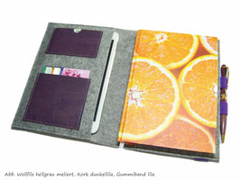 ORK1 Organizer Merino Wollfilz Kork Farbwahl für Kalender, Notizbuch oder Ringbuch A5 bis max. 21 x 15 x 2,5cm