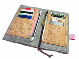 PH1 Portemonnaie mit Handyfach Brieftasche Wollfilz Filz + Kork mit 10 Kartenfächern
