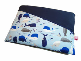 Tablet Notebook Laptop Tasche Whale Watch hellblau, zwei Reißverschlussfächer, Maßanfertigung