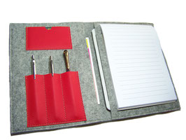 OB3 Organizer inkl. Din A5 Block mit Fach für Tablet (max. 21 x 15 x 1 cm) Merino Wollfilz Filz Leder