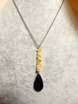 Collier chaîne en acier avec pendentif pierre citrine et hématite