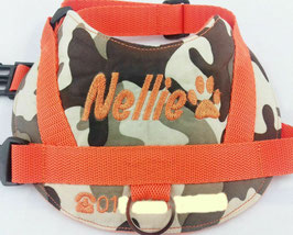 Hundegeschirr mit Namen beschriftet, camouflage orange, Wasserfest
