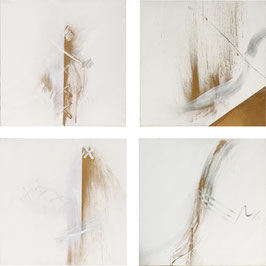 Corine Sylvia Congiu-2022- Série BLANCHES ET BRONZE n° 1, 4 toiles de 80 cm x 80 cm, acrylique sur toile