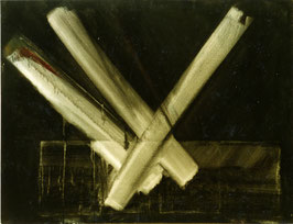Corine Sylvia Congiu-1984-acrylique sur toile-116 cm x 89 cm 2600 € Titre : Couteaux