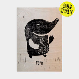 BÙHO die Eule und TOPO der Maulwurf – Linoldruck auf Holz