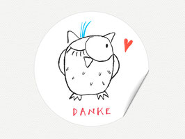 24 Aufkleber,  "DANKE" EULE mit HERZ