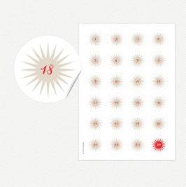 Adventskalenderzahlen Sterne beige / rot, 40mm