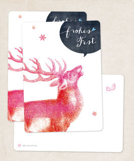 Weihnachtskarten FROHES FEST Hirsch nostalgisch