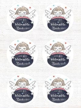 12 Etiketten Weihnachtsbäckerei mit Engelchen, 60mm