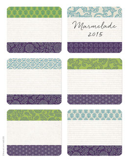 15 Etiketten JAPANPAPIER-Design grün/lila, rechteckig 59 x 50 mm
