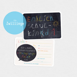 Einladungskarten ENDLICH SCHULKING für Zwillinge, Tafel quer A6