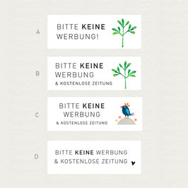 4er-Set Aufkleber BITTE KEINE WERBUNG, 70 x 25 mm, wetterfest -   4 Motive zur Auswahl