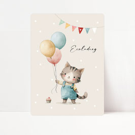 Einladungskarten Kindergeburtstag KATZE BEIGE