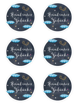 12 Etiketten Himmlisches Gebäck blaue Wolken, 60mm