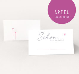 Tischkarten ROSA HERZEN (Vorderseite 1 Herz)  altrosa + Spiel innenseitig