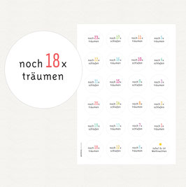 Adventskalenderzahlen Aufkleber - COUNTDOWN weiss, bunte Zahlen