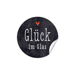 Etiketten GLÜCK IM GLAS 24 Stück auf TAFEL 40mm rund (rot, gelb, grün)