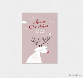 6x Weihnachtskärtchen Geschenkkärtchen "Merry Christmas" HIRSCH - altrosa - A7 Klappkarten