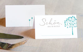 Tischkarten HERZBAUM türkis OHNE Spiel innenseitig - Hochzeit - Geburtstag