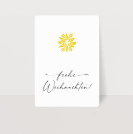 Weihnachtskarten FROHE WEIHNACHTEN feine Feder, Stern gelb, Recyclingpapier weiss, A6