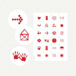 Adventskalenderzahlen-Aufkleber Bilder-Kniffl Rot auf Weiß