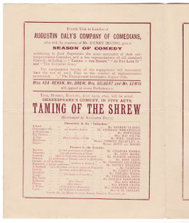Taming Of The Shrew. Charles Wheatleigh, Charles Fisher, Ada Rehan. Run of 6 performances. Lyceum, 1890