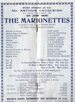 The Marionettes. John Hare, Arthur Wontner, Godfrey Tearle, C M Lowne, Marie Lohr, Gwendoline Brogden. Comedy, 1911/12